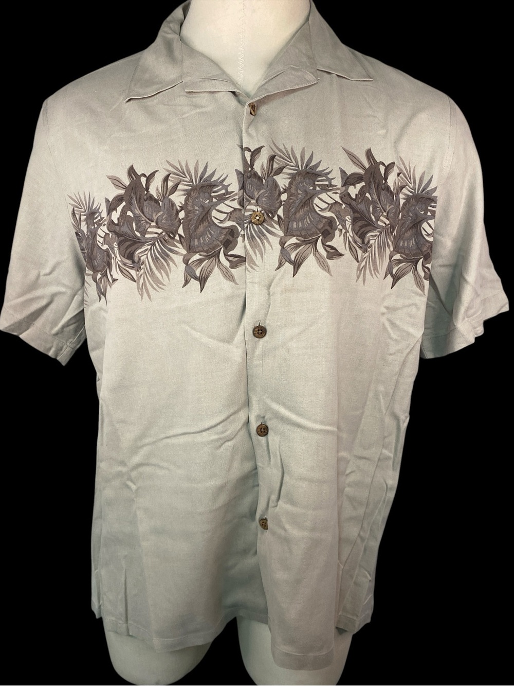 Island Republic 100% Silk Beige Short-Sleeve Tropical Print Shirt Men’s XL